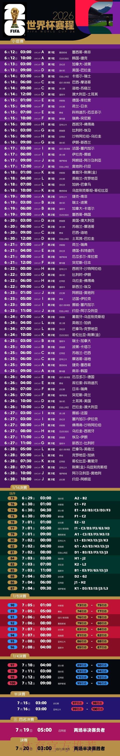 2026世界杯赛程最新高清直播实时查看
